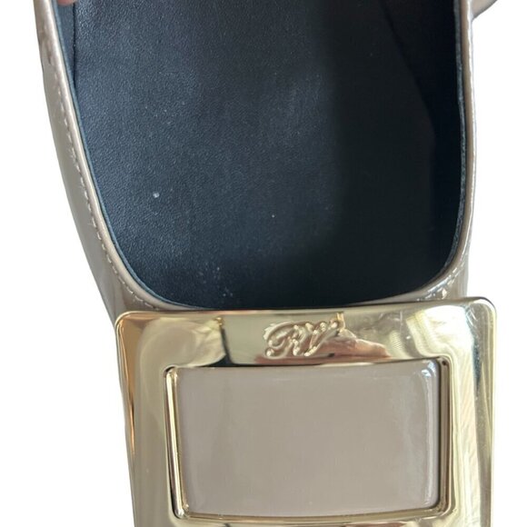 ROGER VIVIER Belle Vivier Patent Leather Neutral Flats With Gold Buckle 37 - Picture 3 of 7